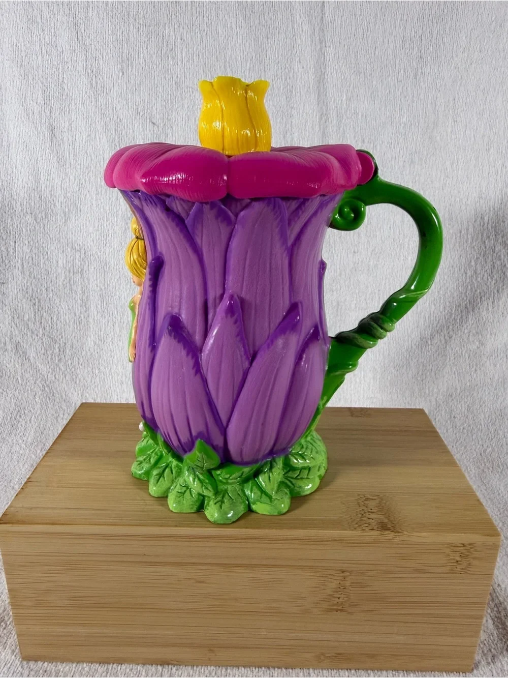 Disney On Ice Tinkerbell Plastic Flower Mug Cup with Flip Lid